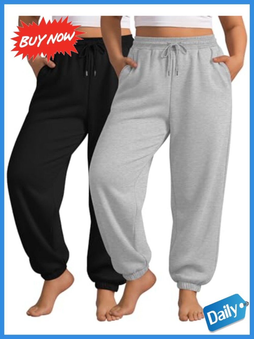 2 Pack Plus Size Joggers with Pockets Drawstring Waist